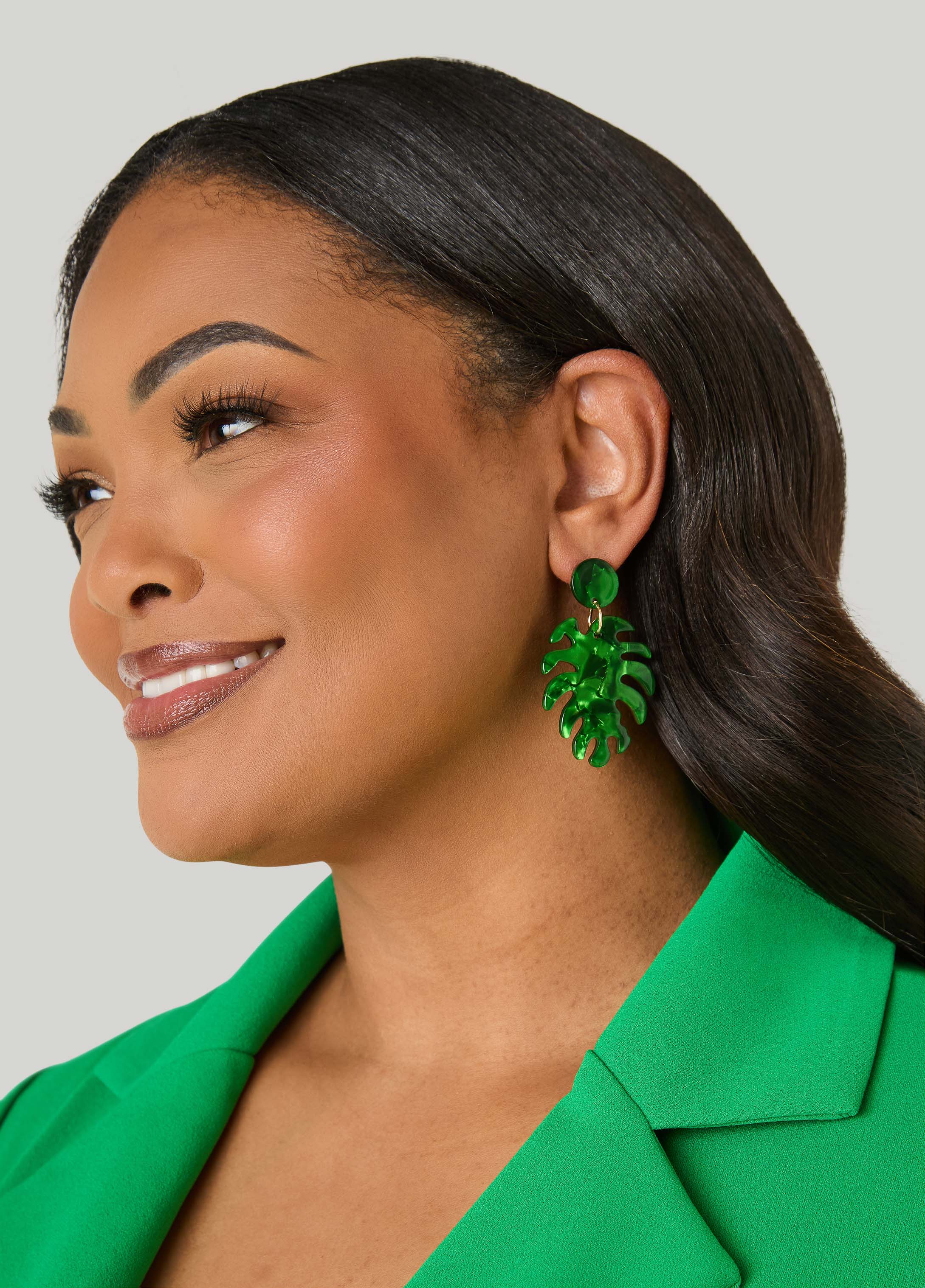 Marble Leaf Earrings Bud Green | Ashley Stewart