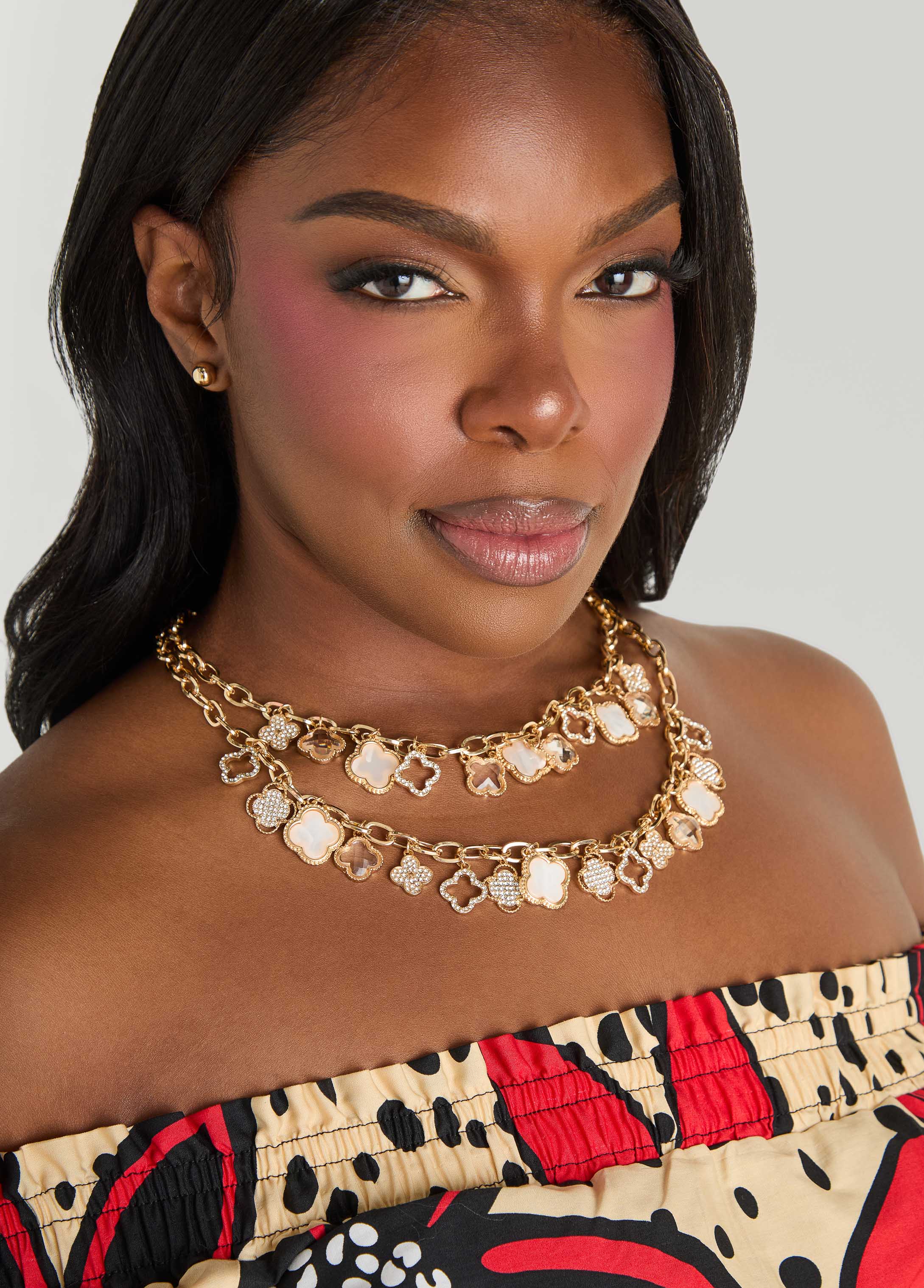 Layered Clover Necklace Set Gold | Ashley Stewart