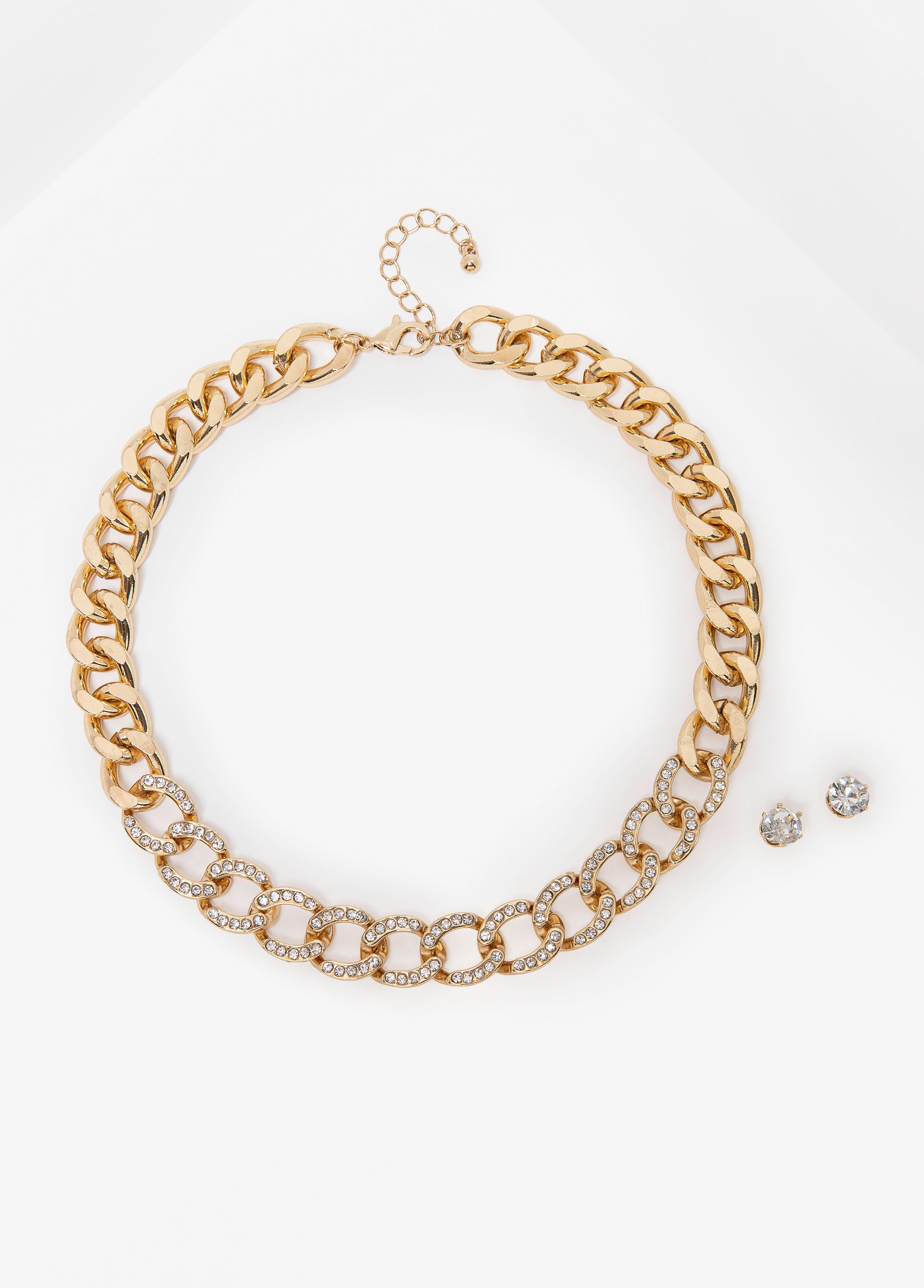 Crystal Cuban Link Necklace Set Gold | Ashley Stewart