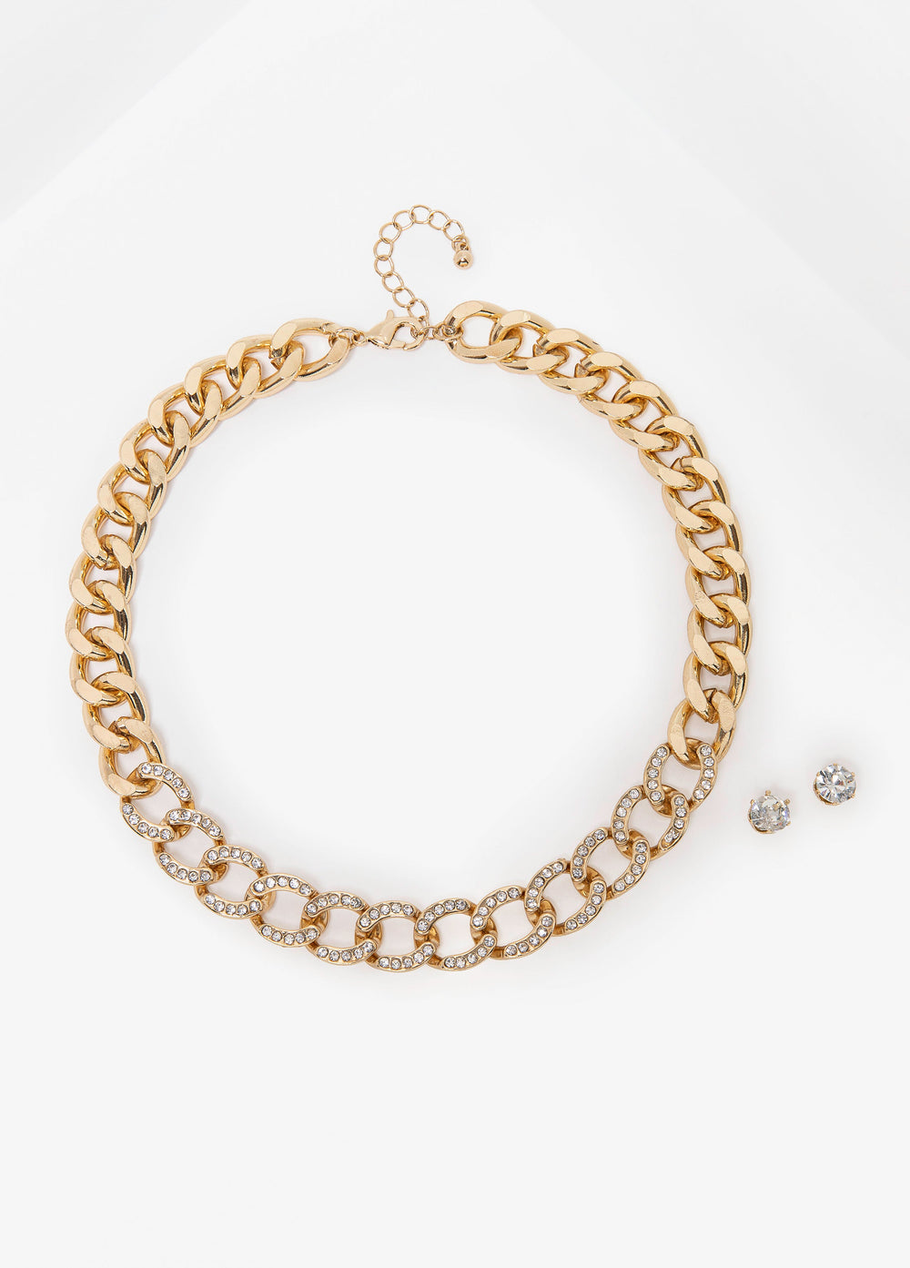Crystal Cuban Link Necklace Set Gold | Ashley Stewart