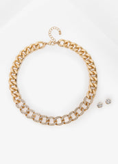 Crystal Cuban Link Necklace Set Gold | Ashley Stewart