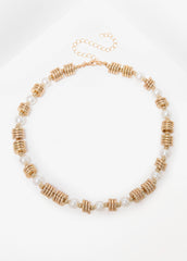 Gold Stone And Faux Pearl Necklace Multi | Ashley Stewart
