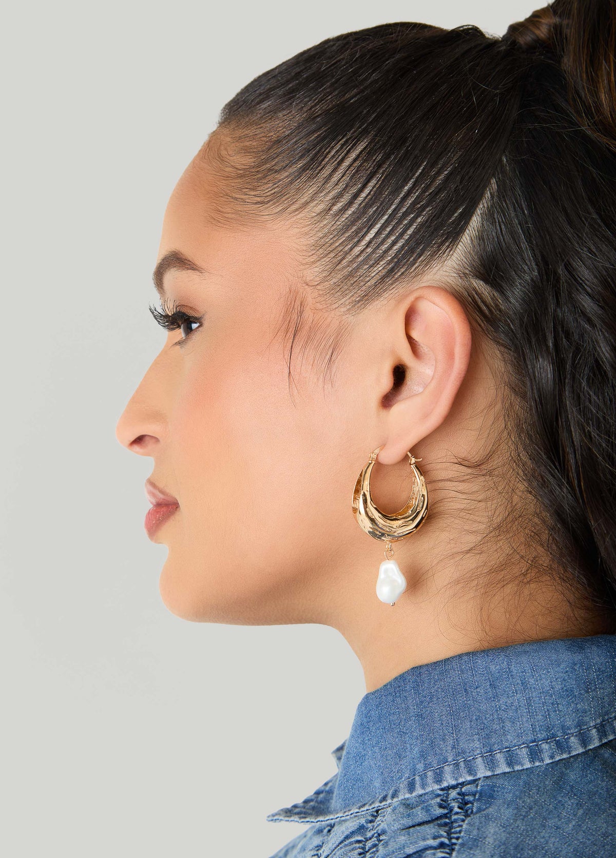 Faux Pearl Gold Huggie Earrings Gold | Ashley Stewart
