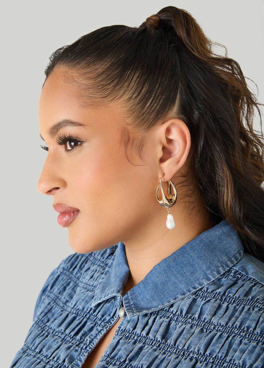 Faux Pearl Gold Huggie Earrings Gold | Ashley Stewart