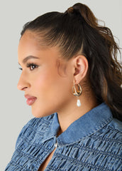 Faux Pearl Gold Huggie Earrings Gold | Ashley Stewart