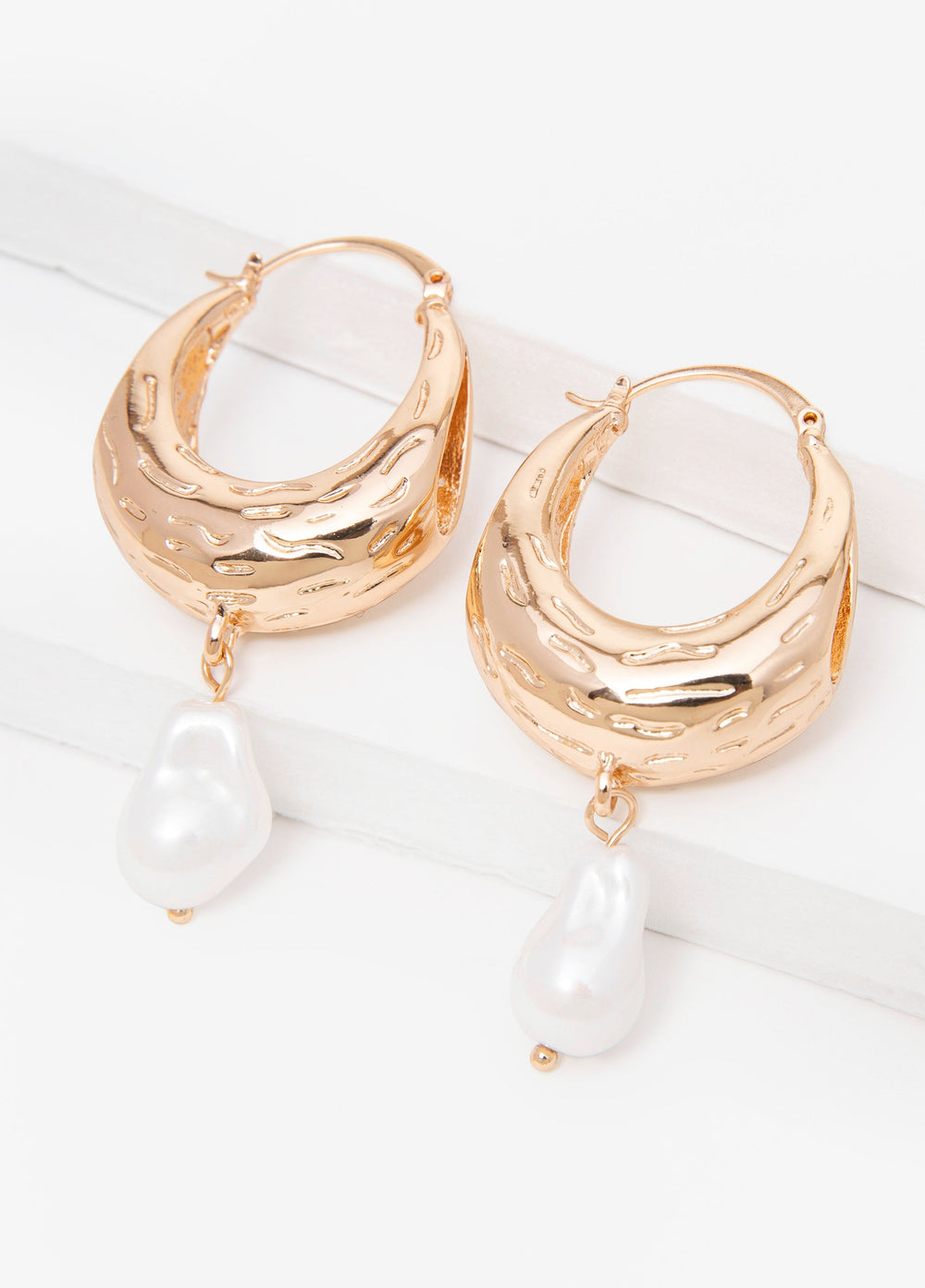 Faux Pearl Gold Huggie Earrings Gold | Ashley Stewart