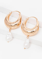 Faux Pearl Gold Huggie Earrings Gold | Ashley Stewart