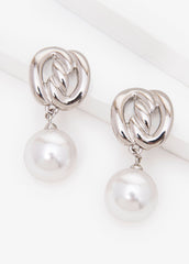 Knotted Faux Pearl Earrings Silver | Ashley Stewart