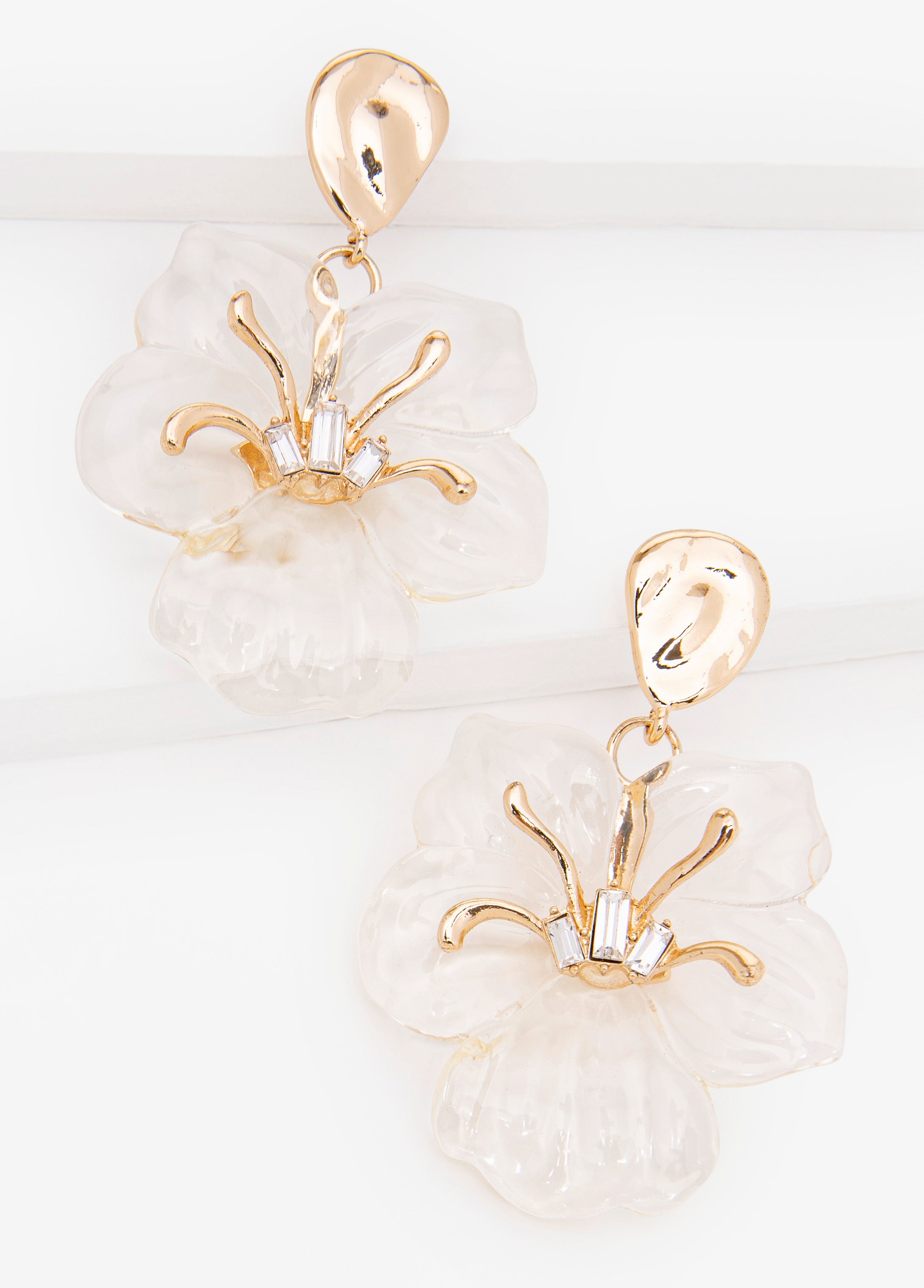 Flower Drop Earrings Clear | Ashley Stewart