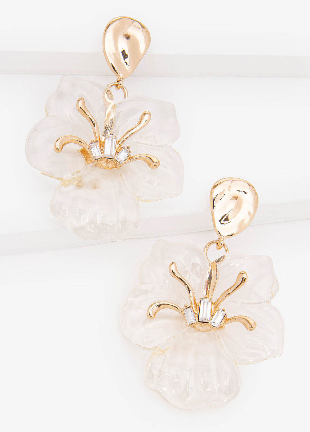 Flower Drop Earrings Clear | Ashley Stewart