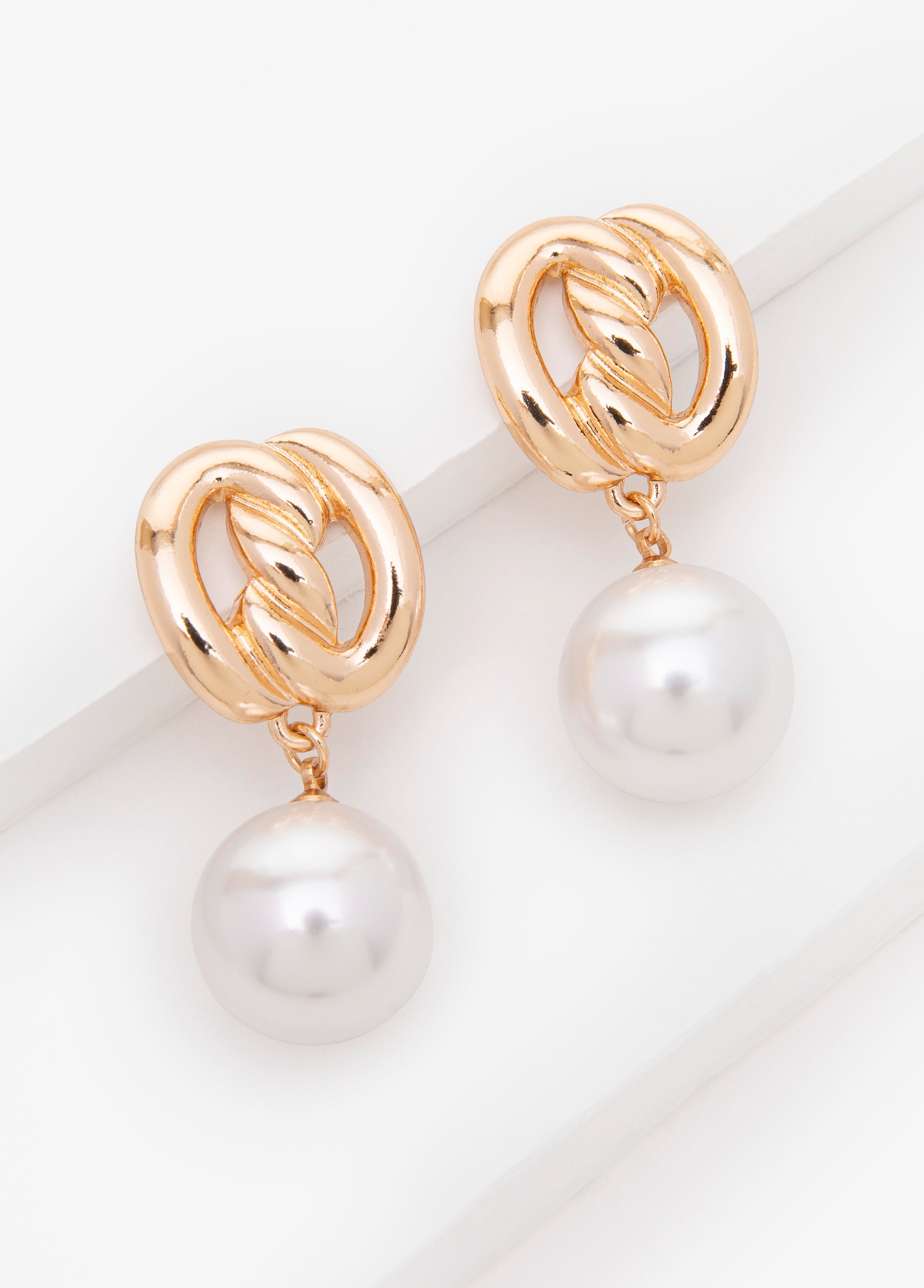 Knotted Faux Pearl Drop Earrings Gold | Ashley Stewart