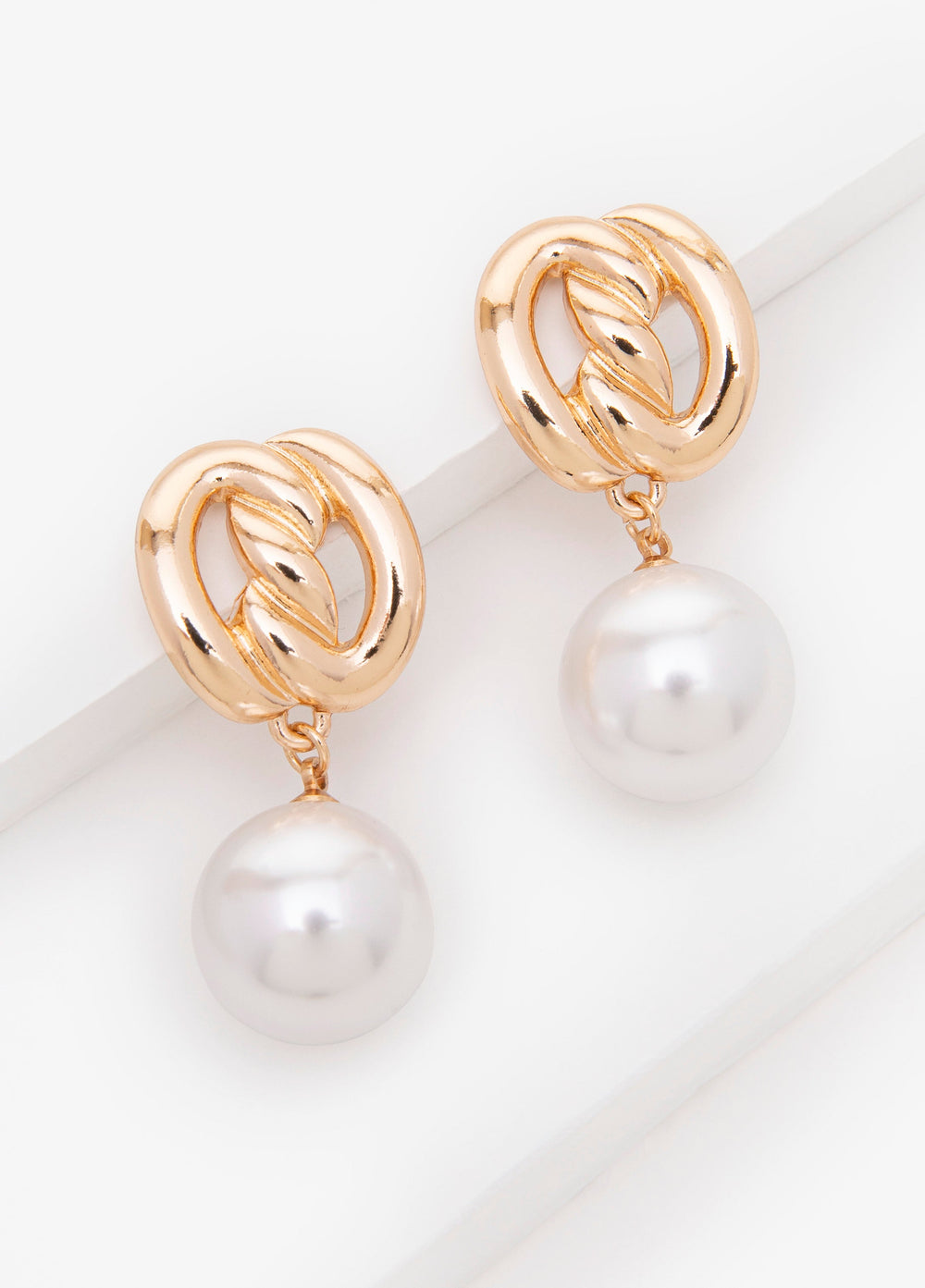 Knotted Faux Pearl Drop Earrings Gold | Ashley Stewart