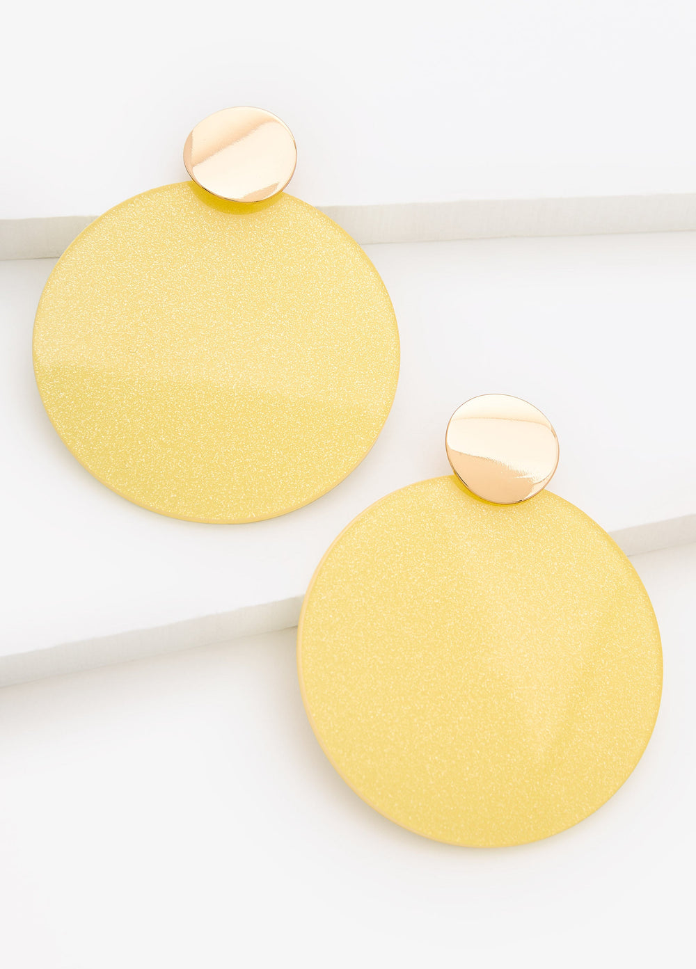 Glittered Disk Earrings Spectra Yellow | Ashley Stewart