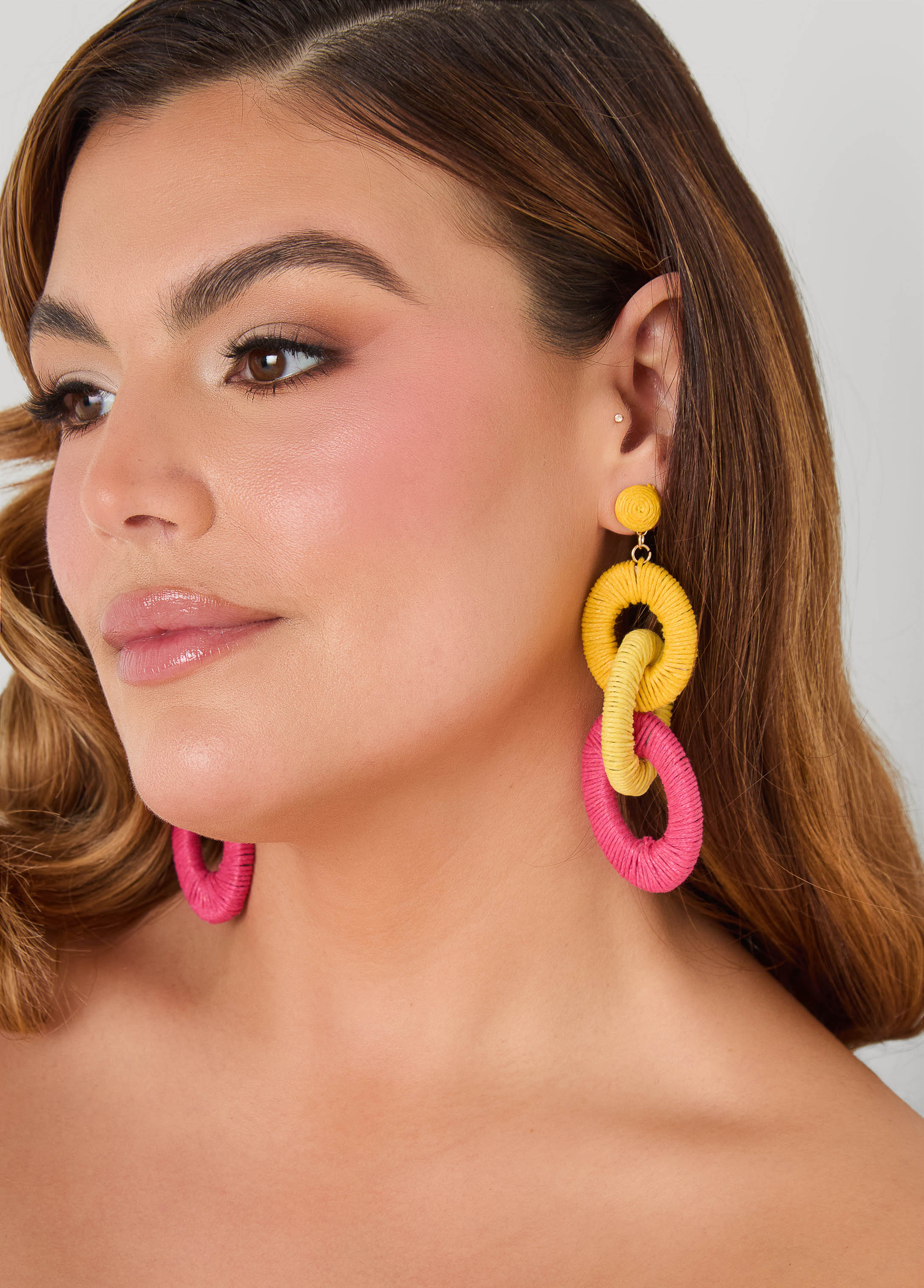 Tri Tone Link Earrings Multi | Ashley Stewart