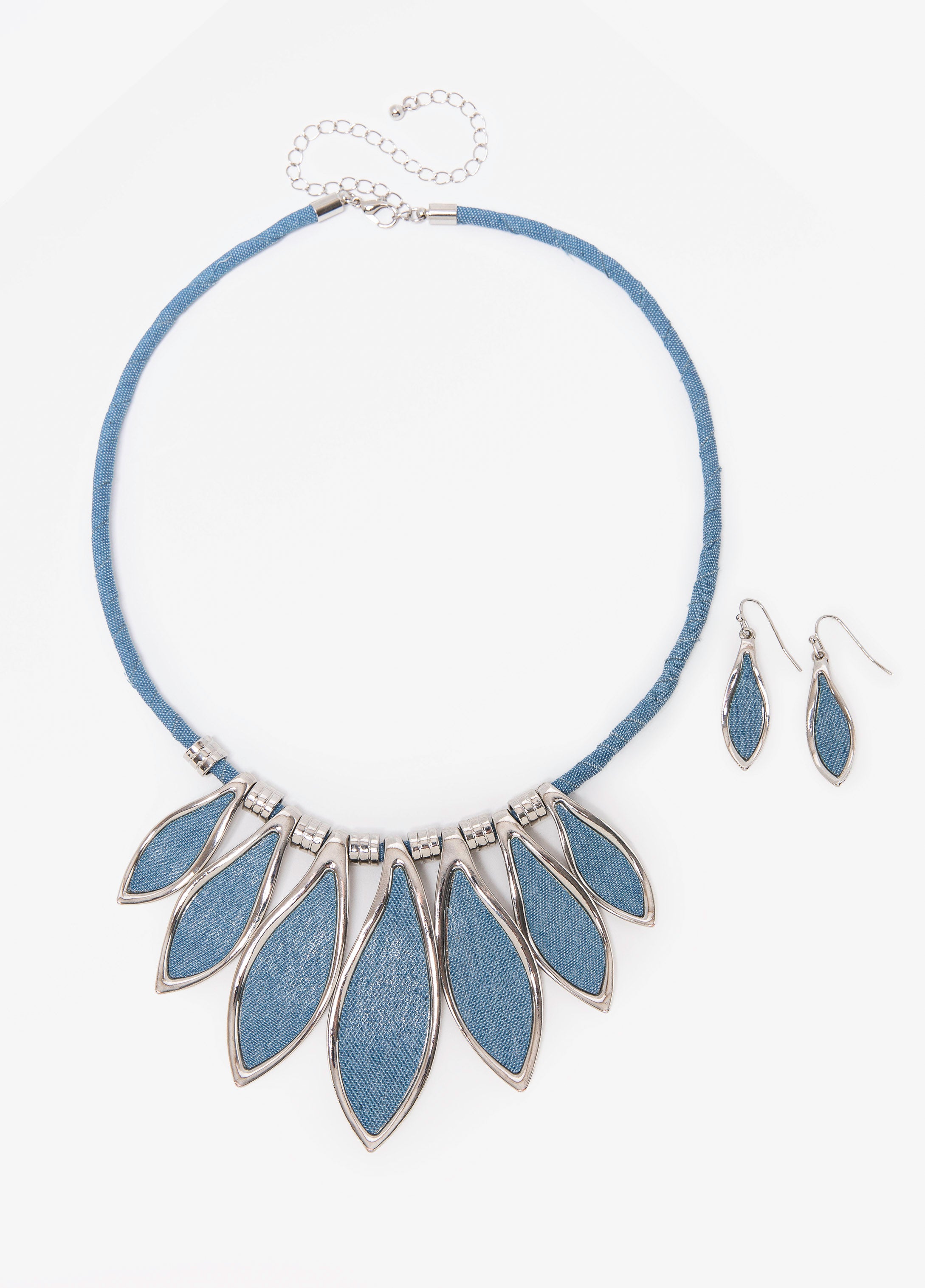 Denim Necklace And Earrings Set Denim | Ashley Stewart