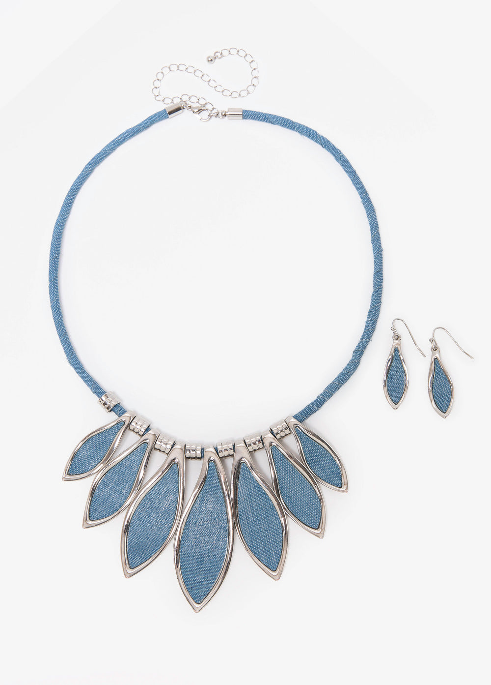 Denim Necklace And Earrings Set Denim | Ashley Stewart