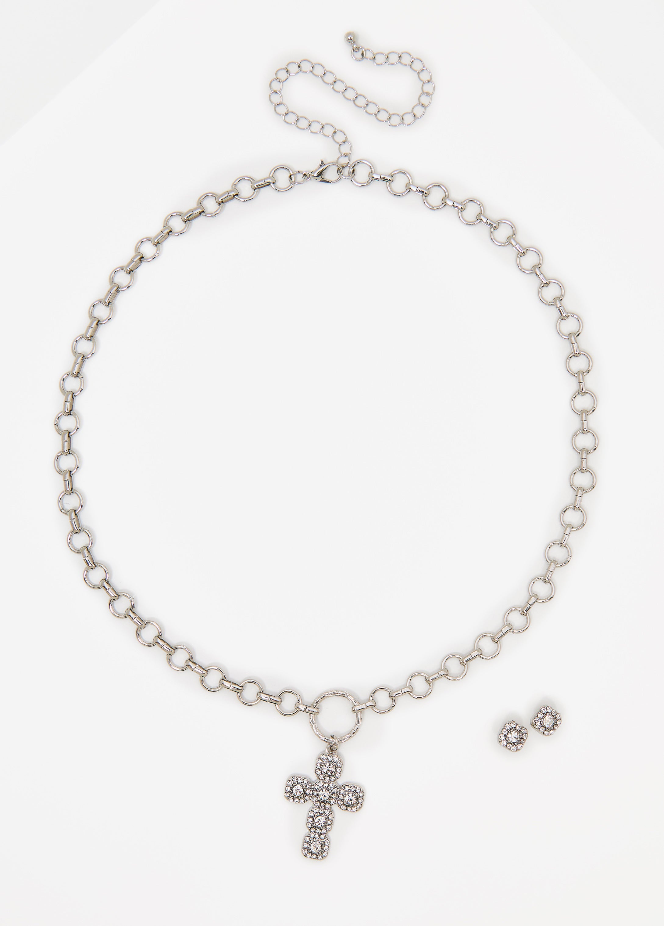 Crystal Cross Necklace Box Set Silver | Ashley Stewart