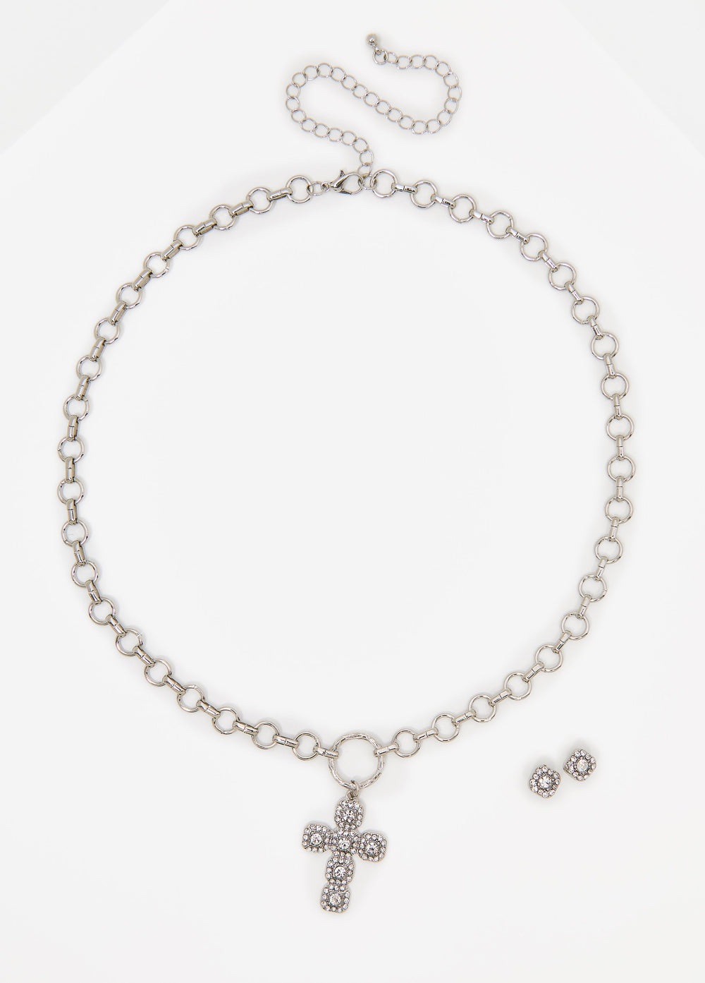 Crystal Cross Necklace Box Set Silver | Ashley Stewart