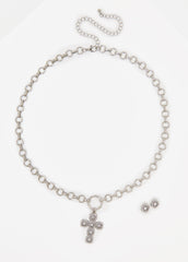 Crystal Cross Necklace Box Set Silver | Ashley Stewart