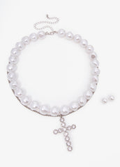 Cross Layered Necklace Set Silver | Ashley Stewart
