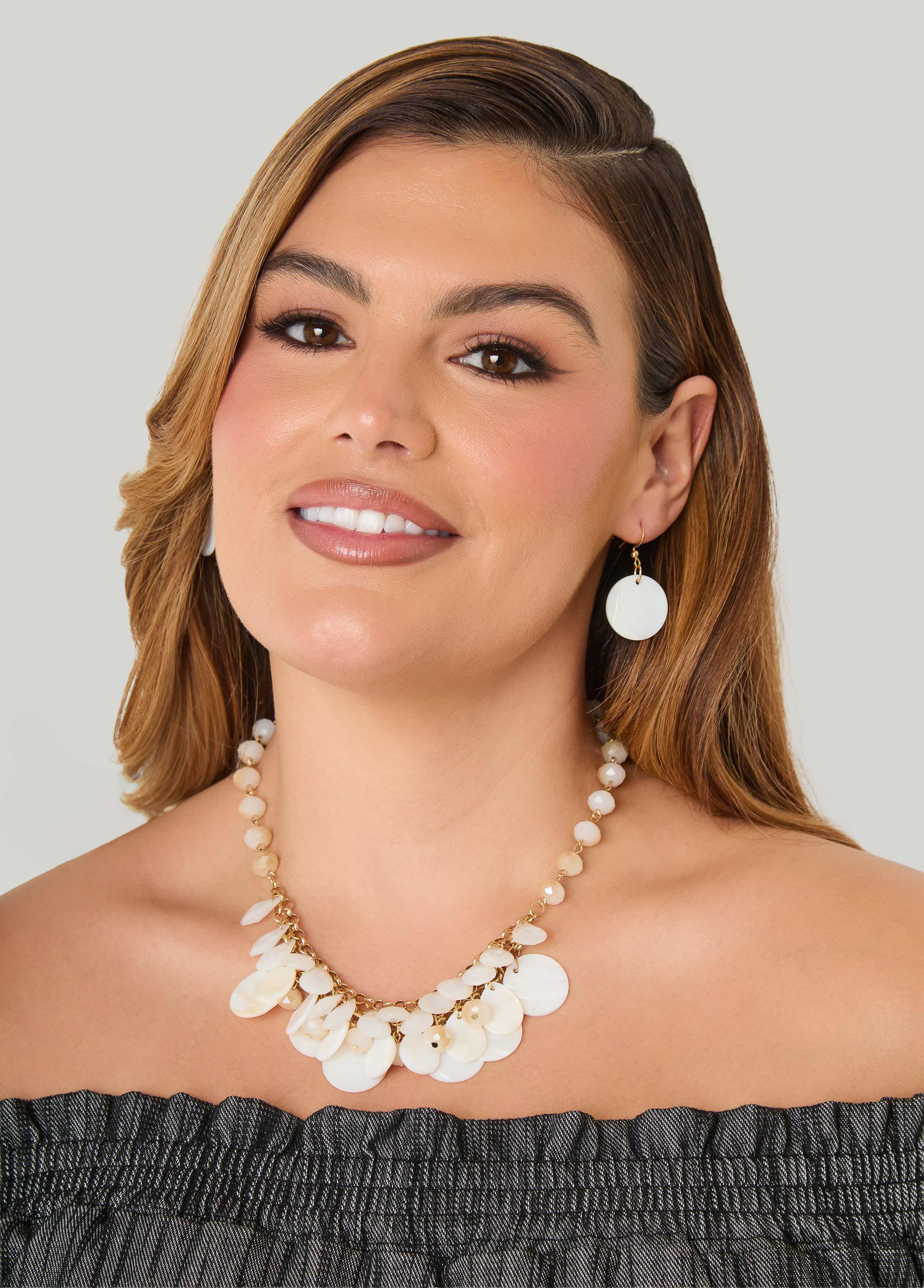 Faux Mother Of Pearl Necklace Set White | Ashley Stewart