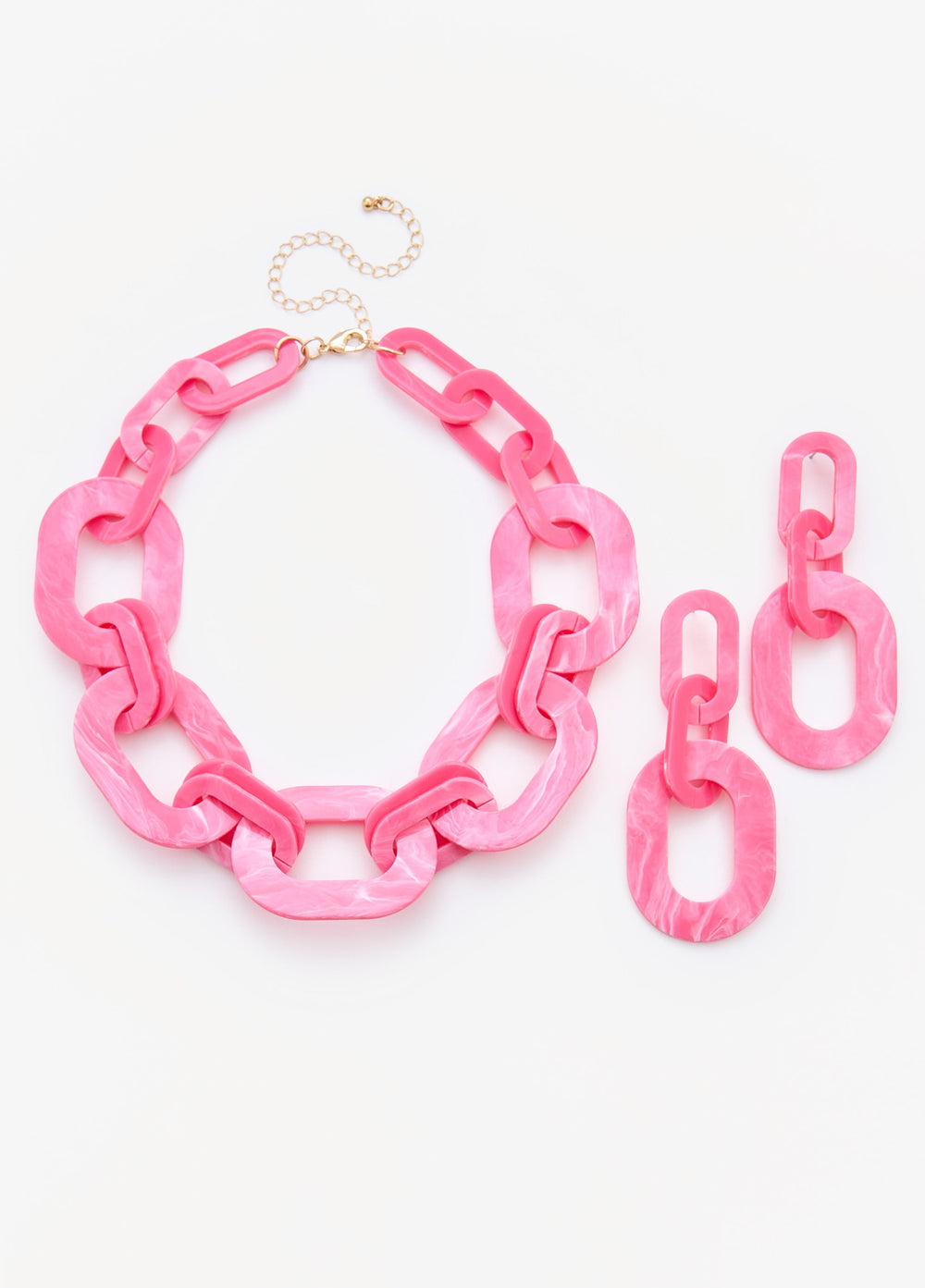 Marbled Chain Link Necklace Set Calypso Coral | Ashley Stewart