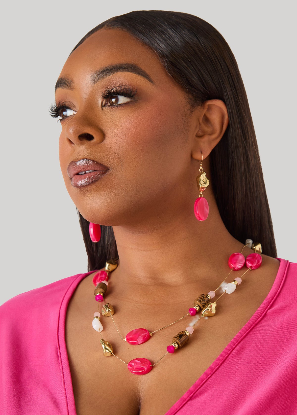 Wood And Bead Necklace Set Calypso Coral | Ashley Stewart