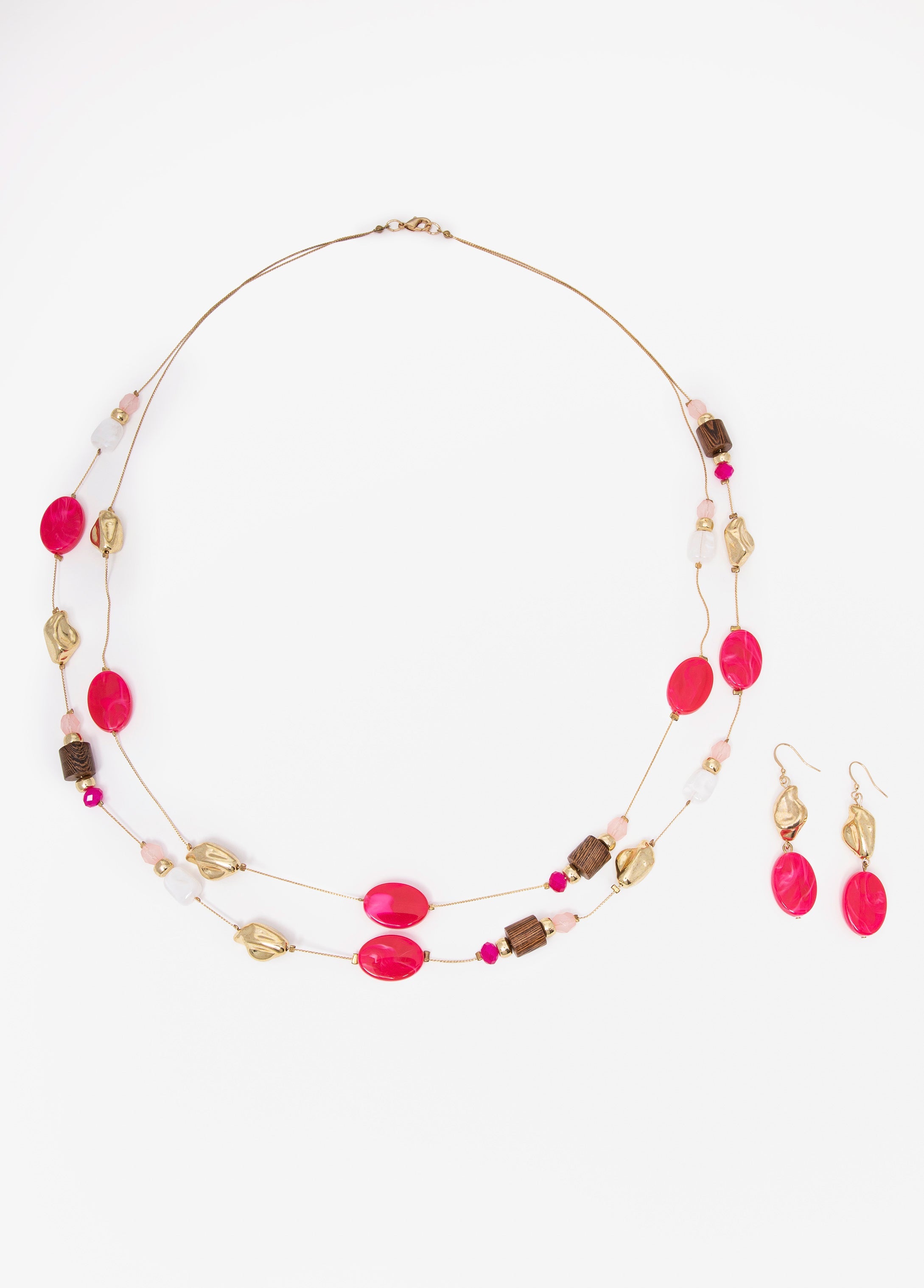 Wood And Bead Necklace Set Calypso Coral | Ashley Stewart