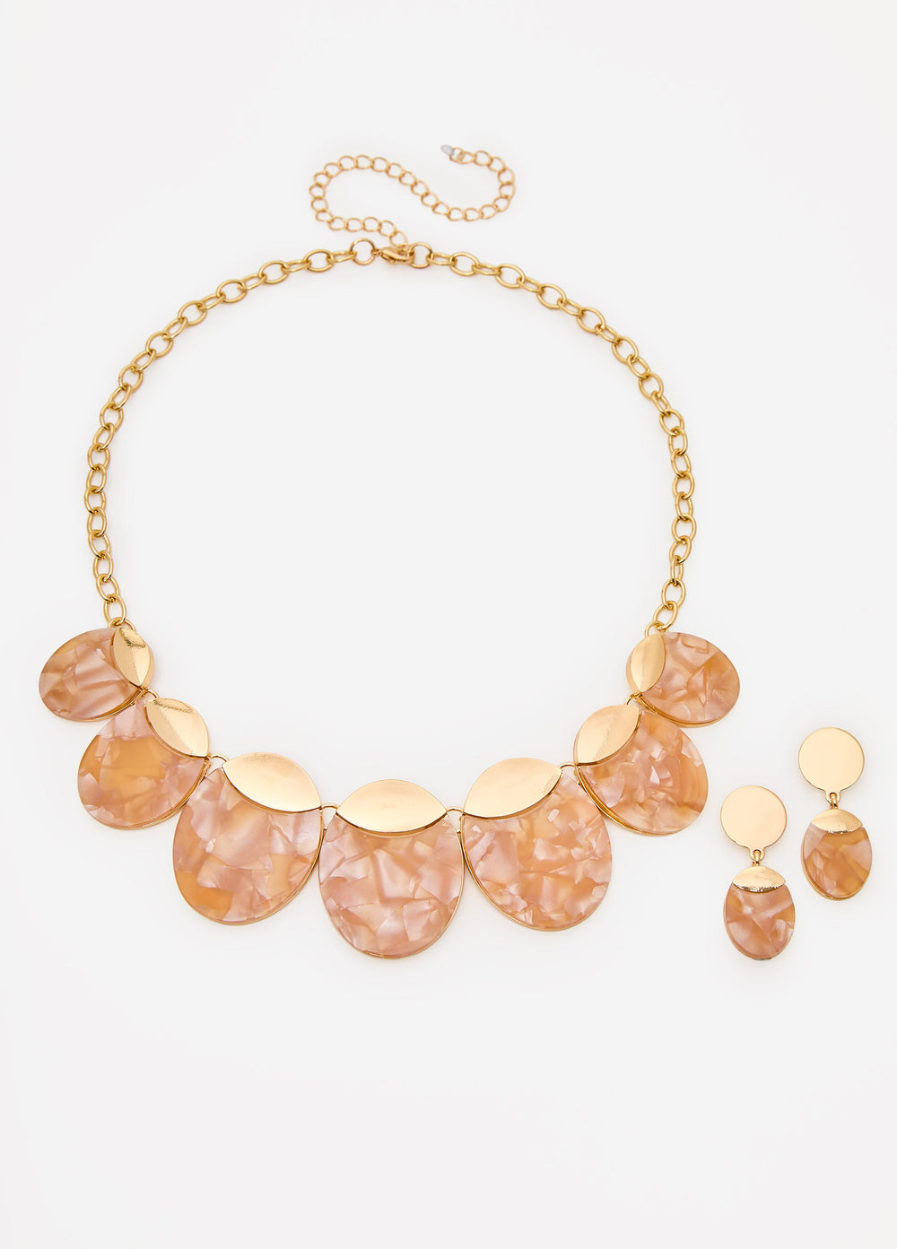 Marbled Stone Necklace Set Gold | Ashley Stewart