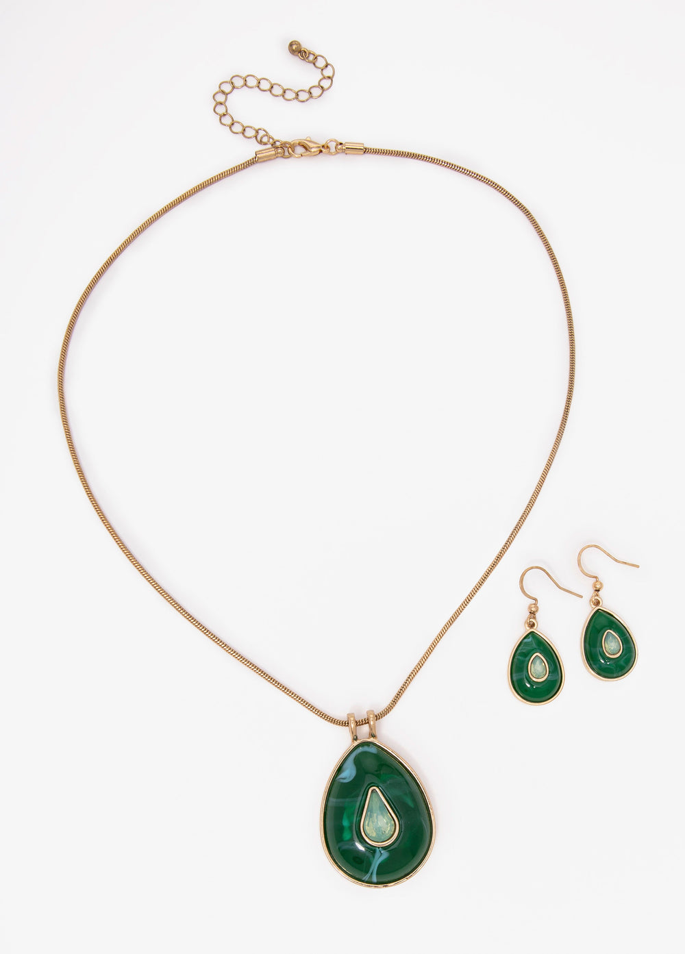 Teardrop Stone Necklace Set Bud Green | Ashley Stewart