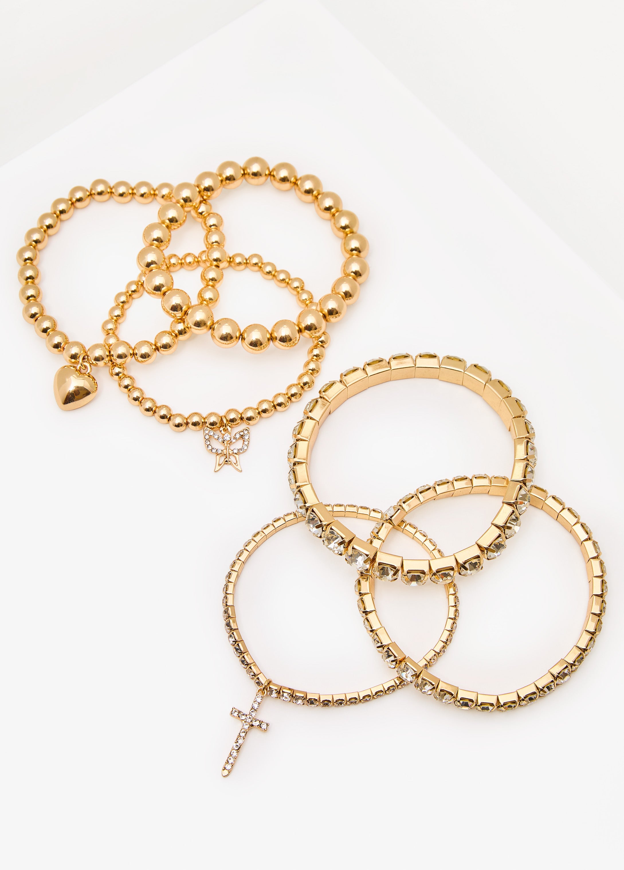 Heart And Cross Stretch Bracelets Gold | Ashley Stewart