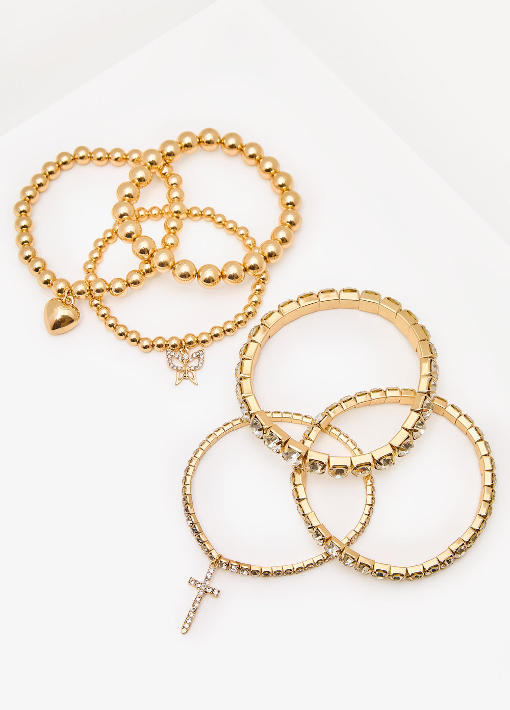 Heart And Cross Stretch Bracelets Gold | Ashley Stewart
