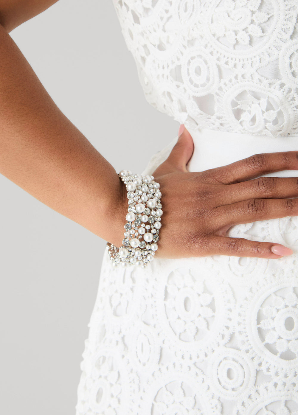 Faux Pearl And Crystal Bracelet Silver | Ashley Stewart