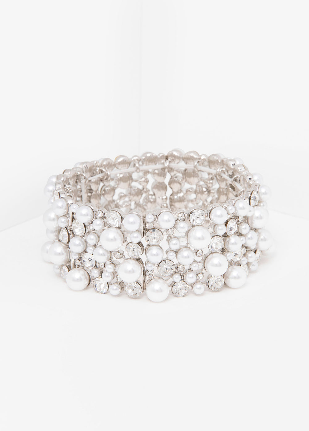 Faux Pearl And Crystal Bracelet Silver | Ashley Stewart