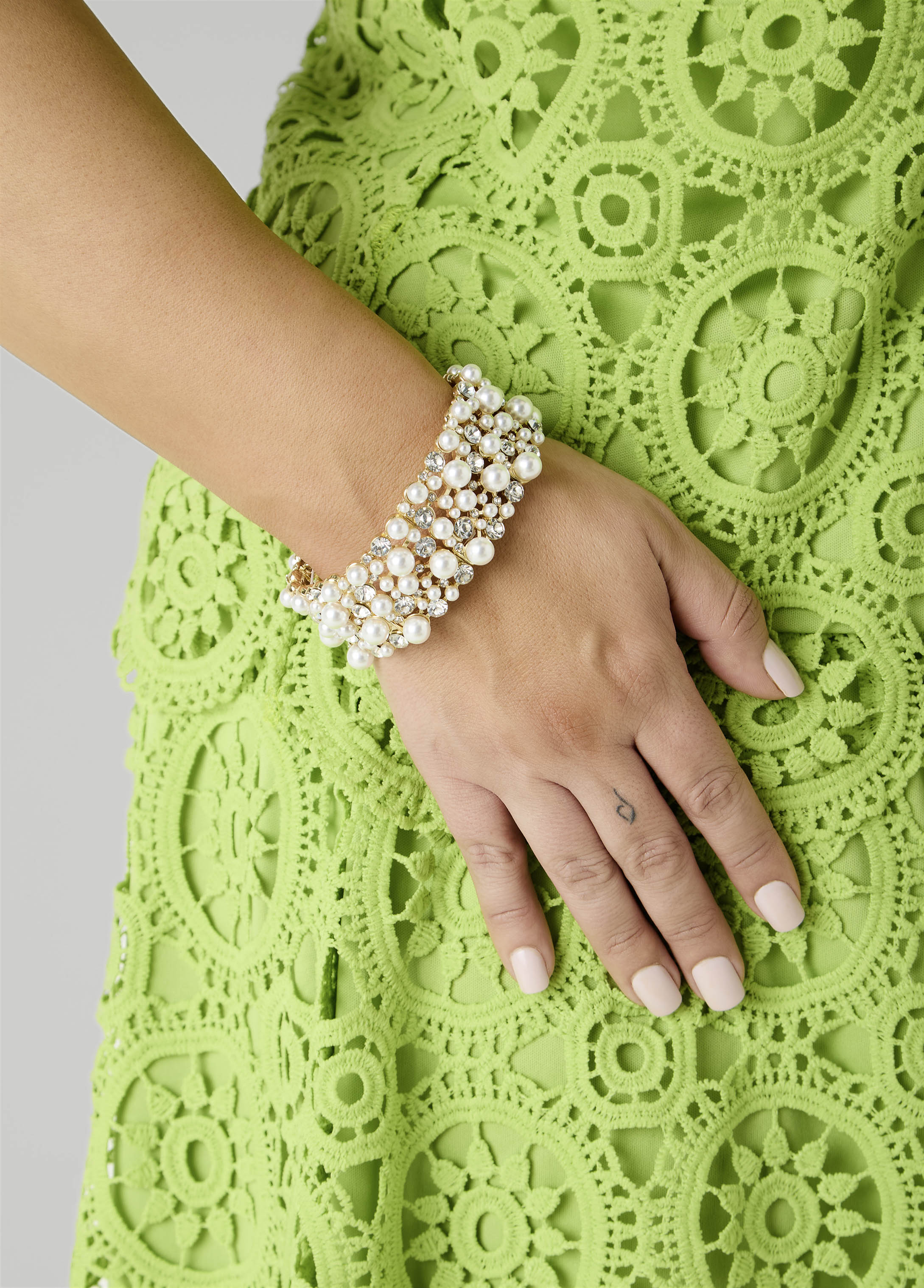 Crystal And Faux Pearl Bracelet Gold | Ashley Stewart