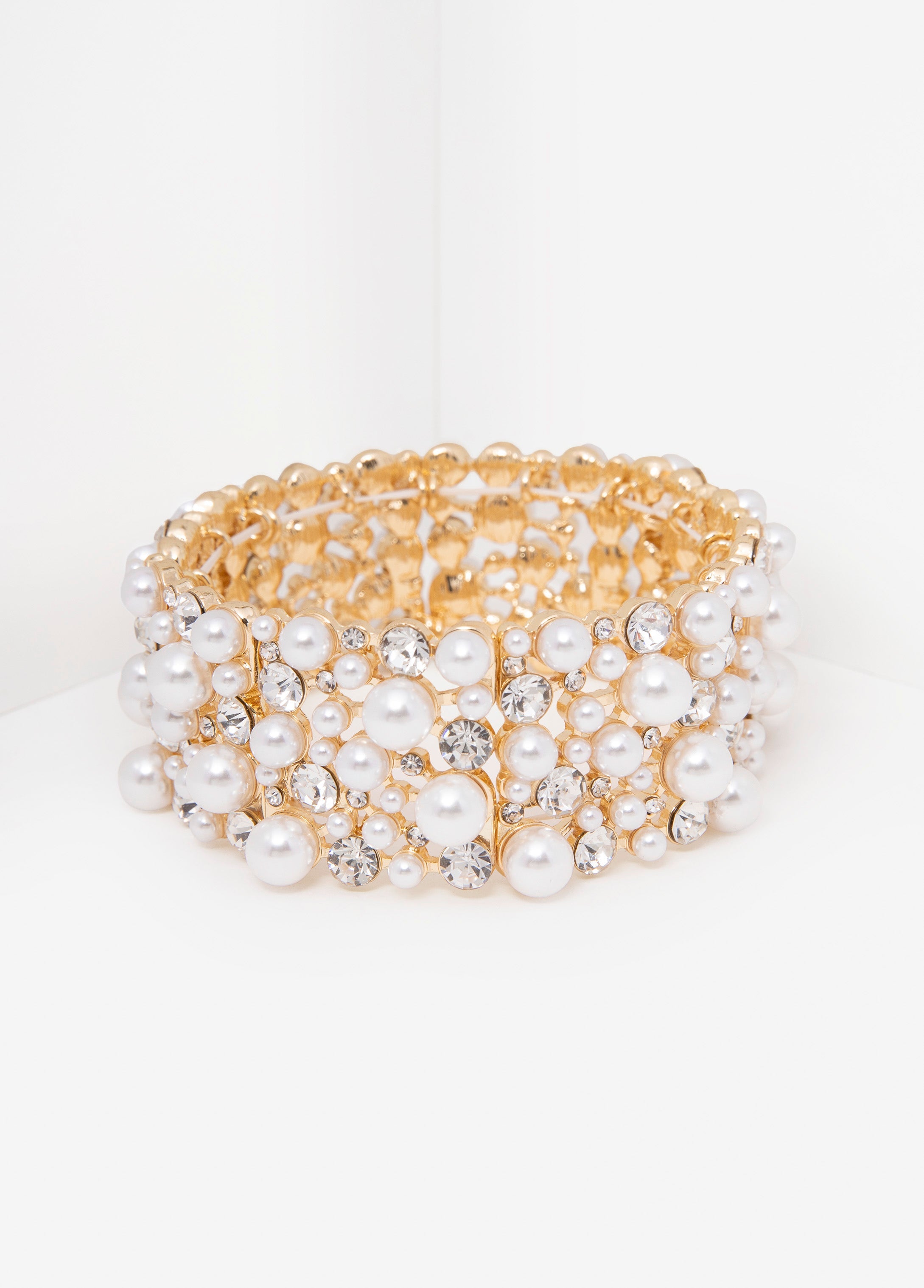 Crystal And Faux Pearl Bracelet Gold | Ashley Stewart