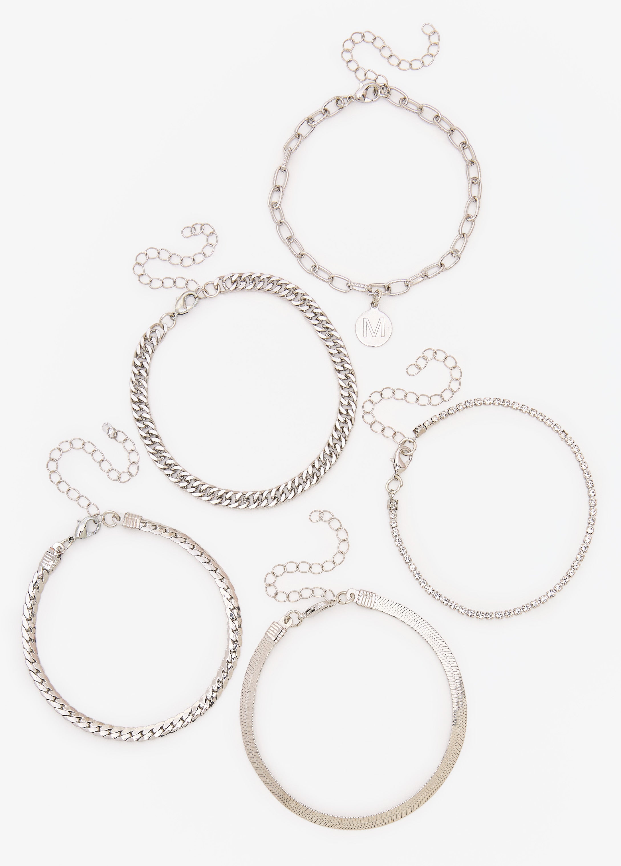 Set Of Five Silver Tone Bracelets Silver | Ashley Stewart