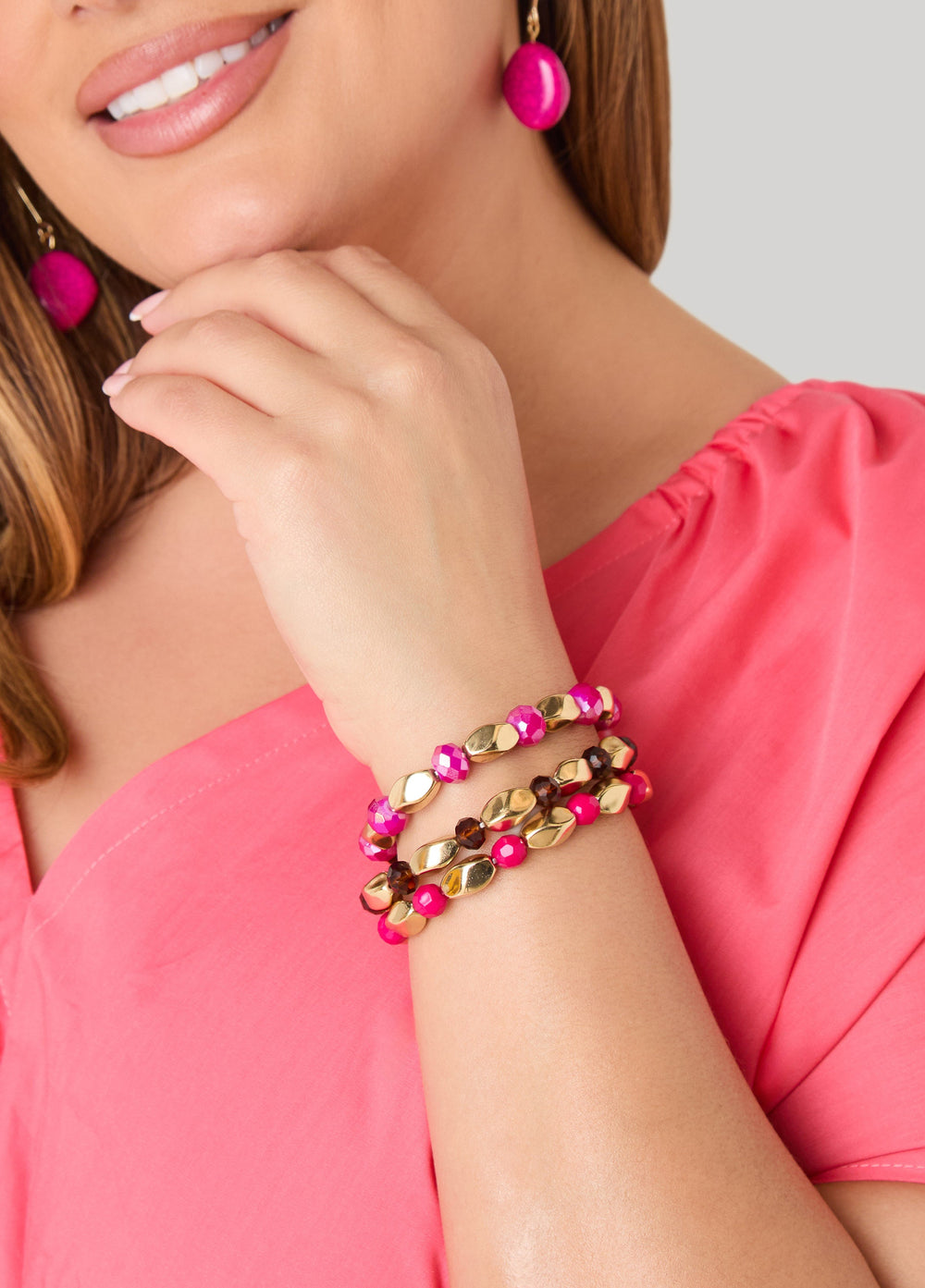 Beaded Gold Tone Bracelet Set Multi | Ashley Stewart