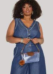 Faux Leather Trimmed Clear Bag Clear | Ashley Stewart