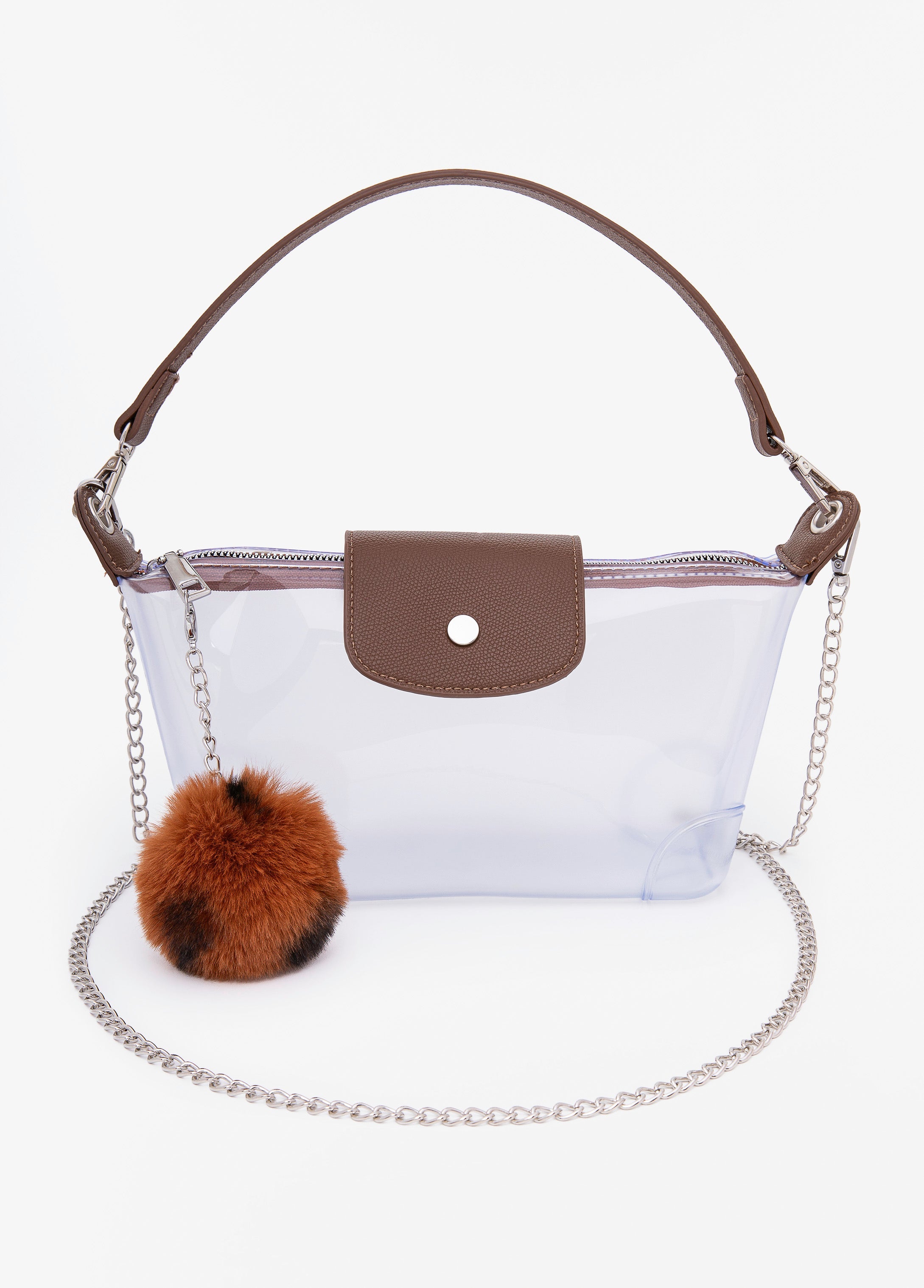 Faux Leather Trimmed Clear Bag Clear | Ashley Stewart