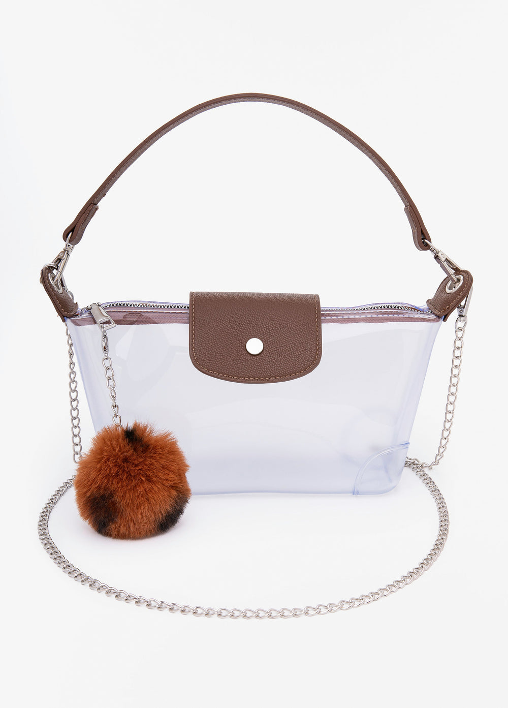 Faux Leather Trimmed Clear Bag Clear | Ashley Stewart