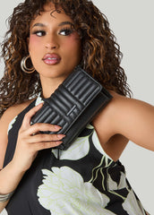 Quilted Faux Leather Flap Bag Black | Ashley Stewart