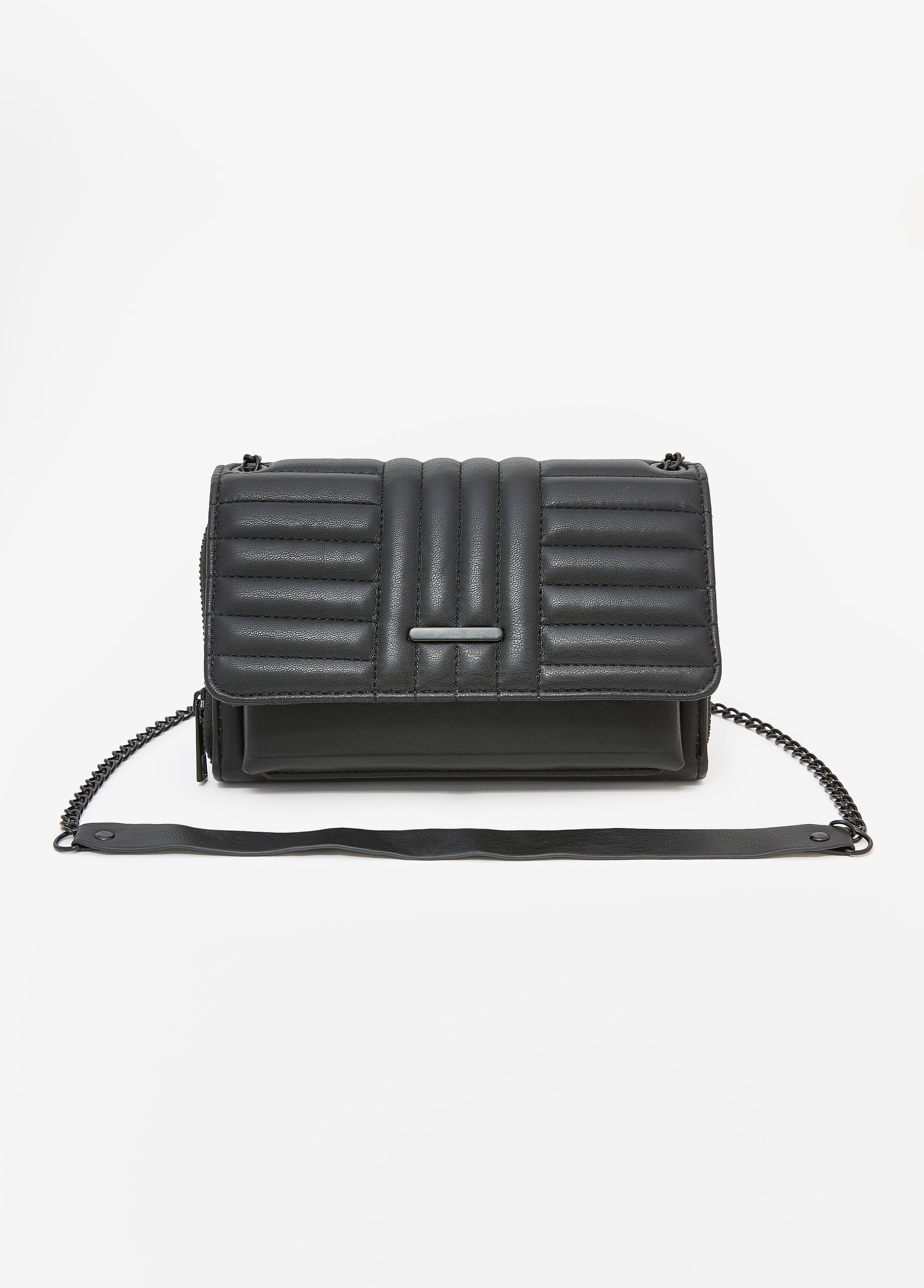 Quilted Faux Leather Flap Bag Black | Ashley Stewart