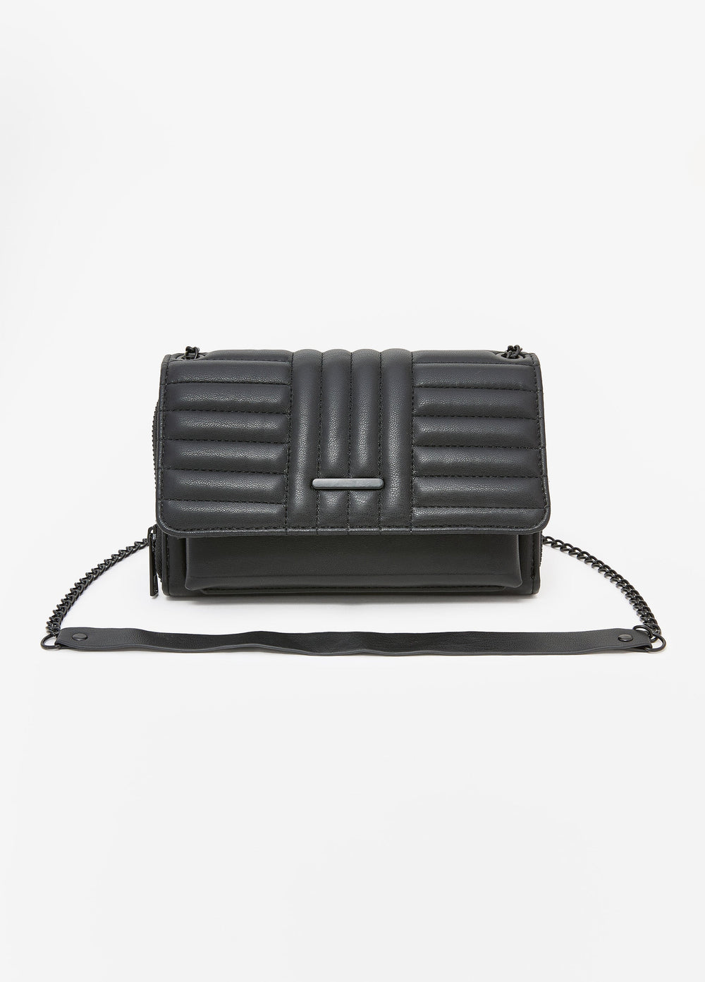 Quilted Faux Leather Flap Bag Black | Ashley Stewart