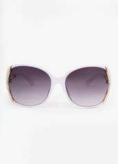 Cutout Round Frame Sunglasses White | Ashley Stewart