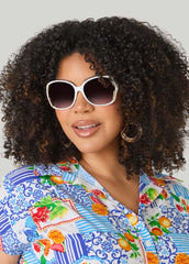 Cutout Round Frame Sunglasses White | Ashley Stewart