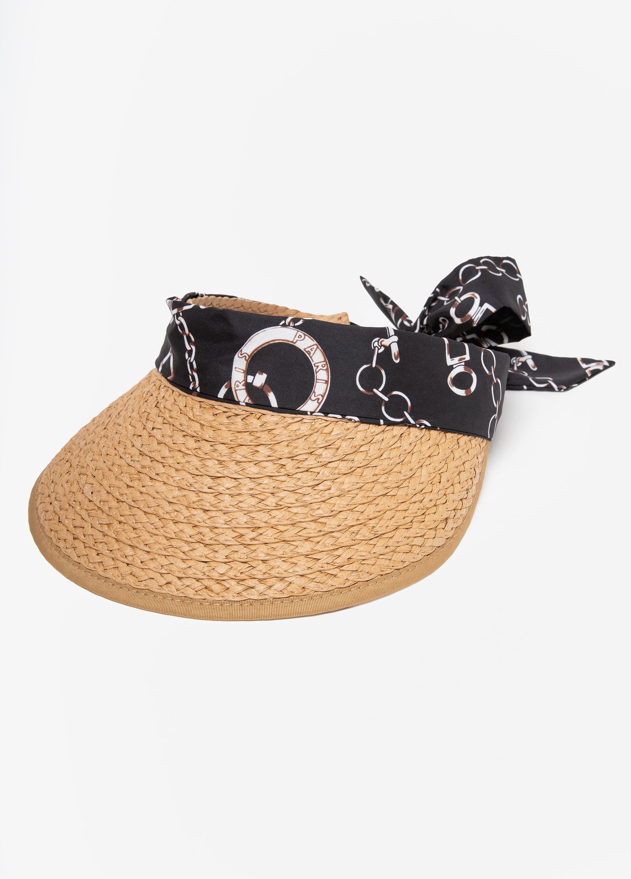 Scarf Paneled Straw Visor Natural | Ashley Stewart