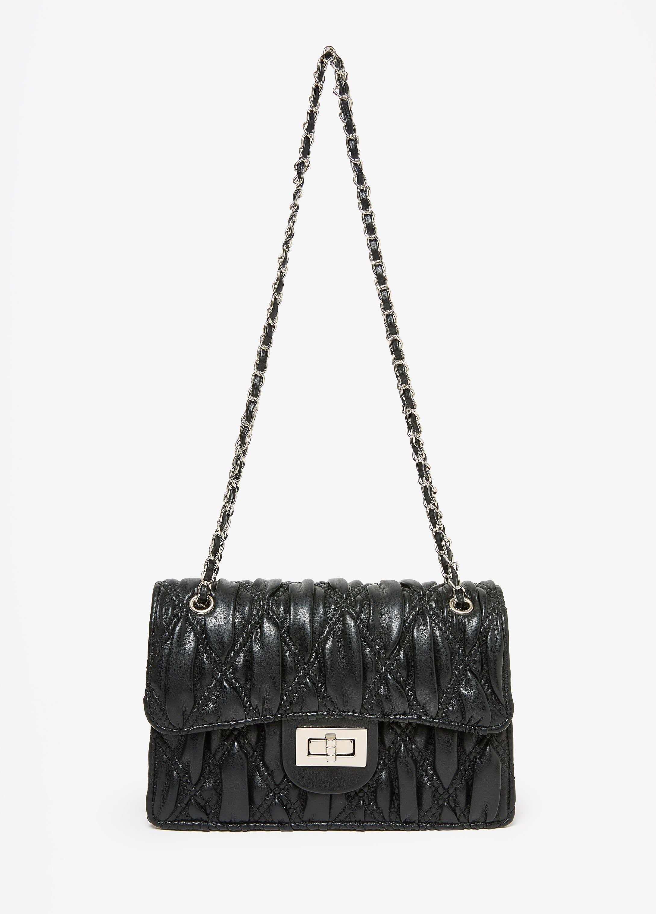 Textured Faux Leather Flap Bag Black | Ashley Stewart