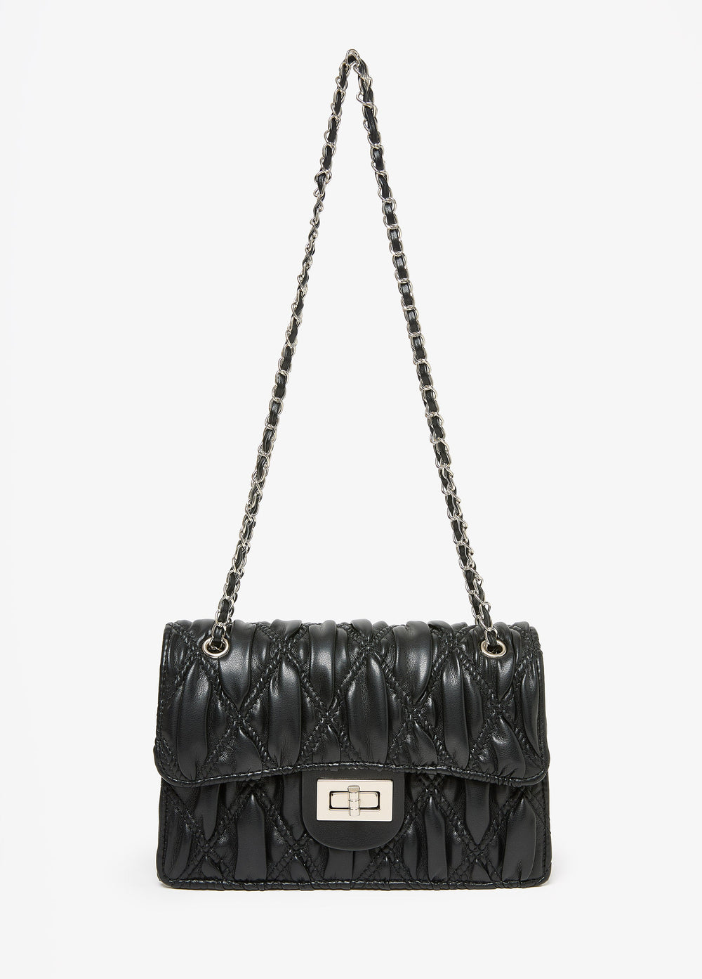 Textured Faux Leather Flap Bag Black | Ashley Stewart