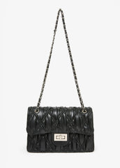 Textured Faux Leather Flap Bag Black | Ashley Stewart